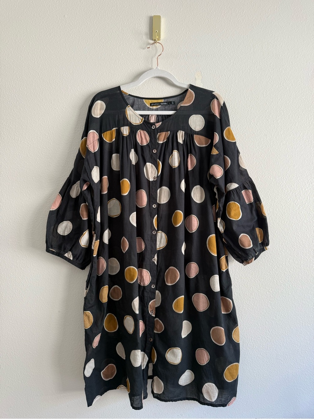 gudrun sjöden organic cotton large polka dot button down dress Sz L - Picture 2 of 8